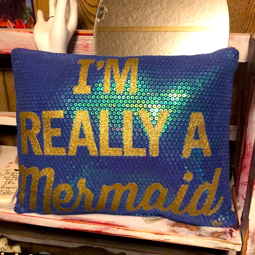 New Colorful Blue Sequin “Mermaid” Pillow